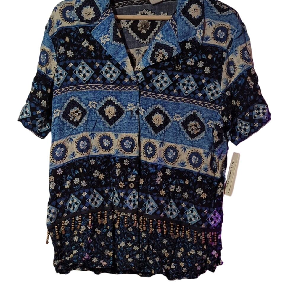 NWT Notations Large Patterned Blue Button-Up Shirt [0078]